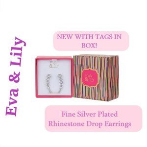 Eva & Lily Fine Silver Plated Rhinestone Drop Earrings  Silver New